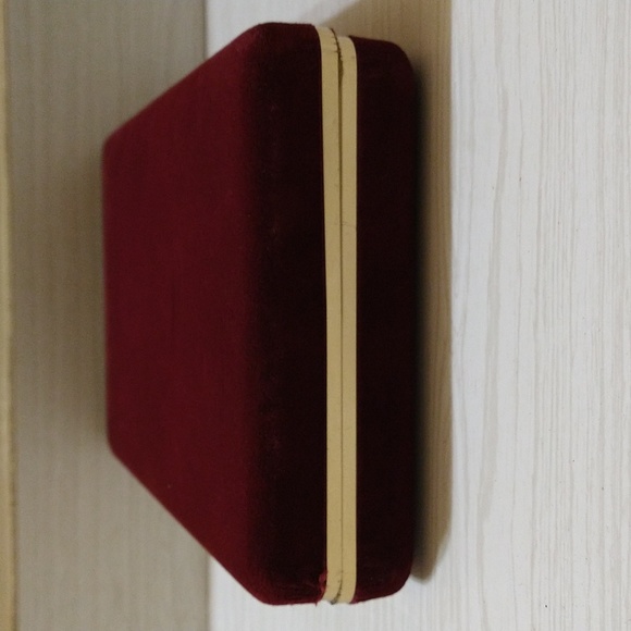 Vintage Red Velvet Double Compartment Jewelry Box - Hinged Lid w/ Mirror - Picture 9 of 11